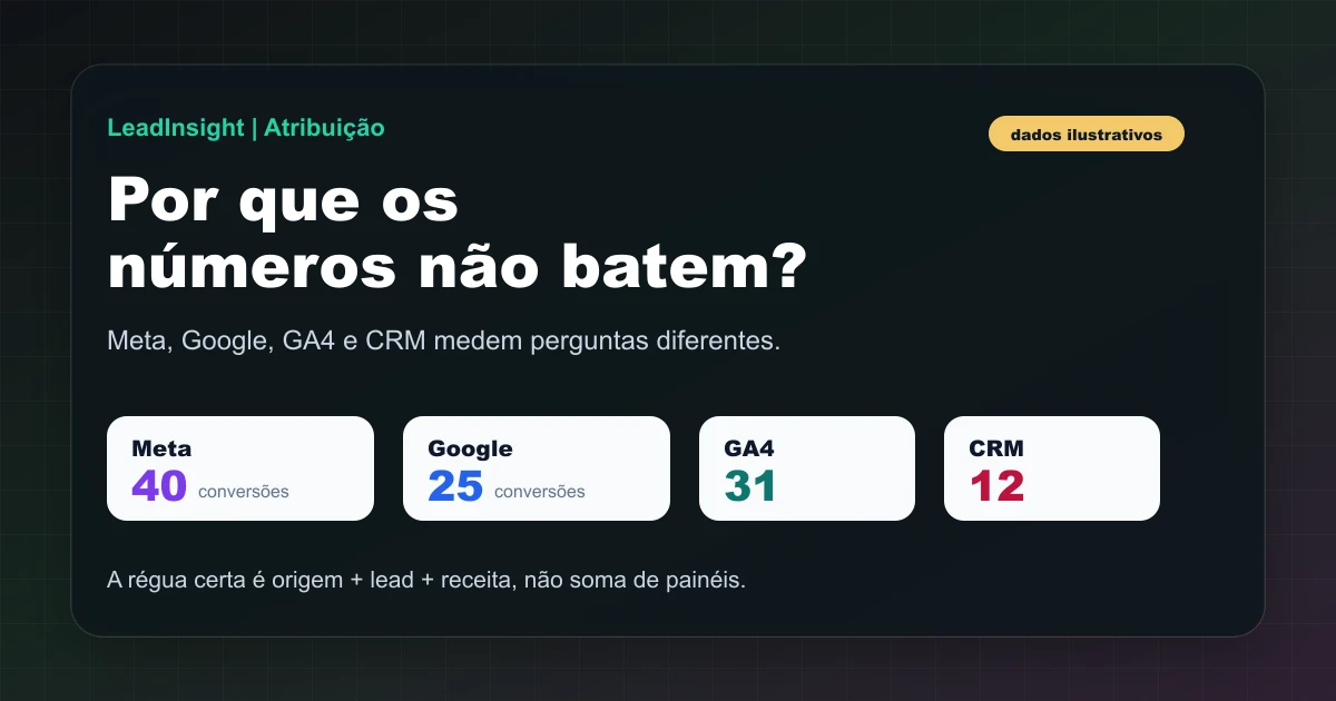 Quatro painéis mostrando números diferentes de conversão para a mesma campanha